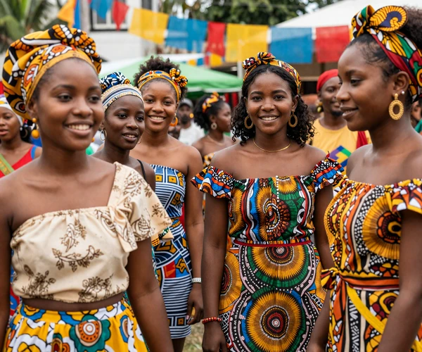 Diverse group of Guyanese women celebrating at a multicultural festival in Georgetown, showcasing the country's rich ethnic diversity