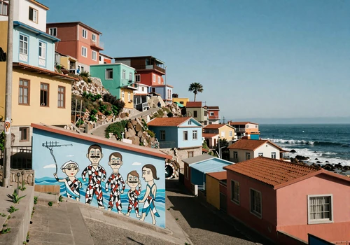 Colorful hillside houses and street art in Valparaíso Chile