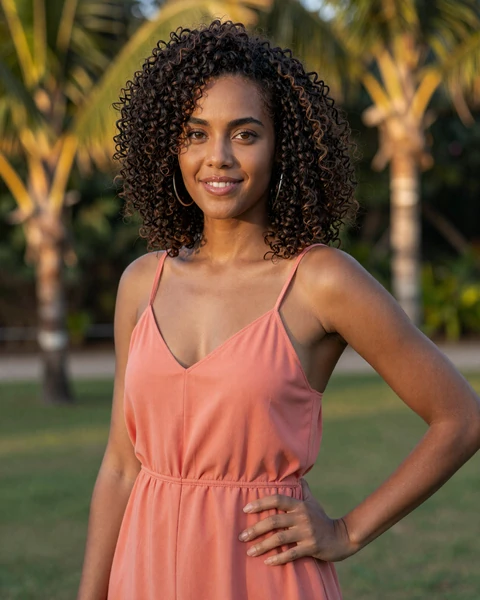 Beautiful Dutch Antillean woman with natural curly hair and elegant style representing the diverse beauty of Caribbean women