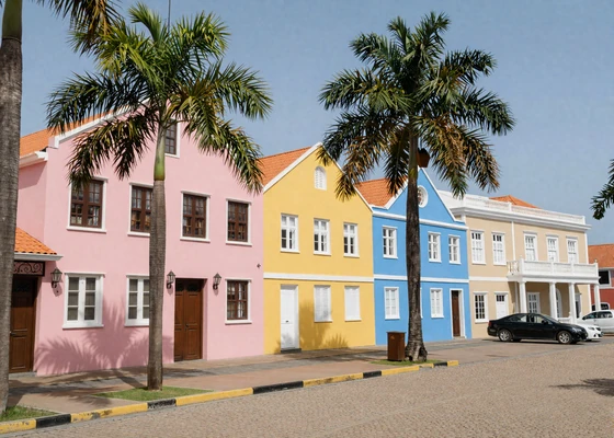 Colorful Dutch colonial architecture in Willemstad, Curaçao representing the unique cultural blend of European and Caribbean influences